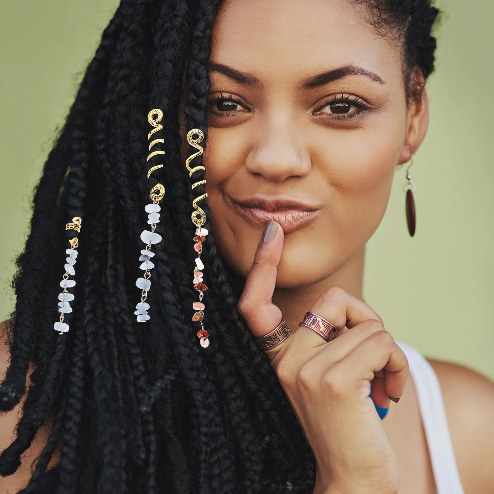 

6 шт., косы, манжеты для волос, натуральный камень, бусины для дредов, изысканные украшения для волос для косичек, аксессуары для дредов, кулон для дредов