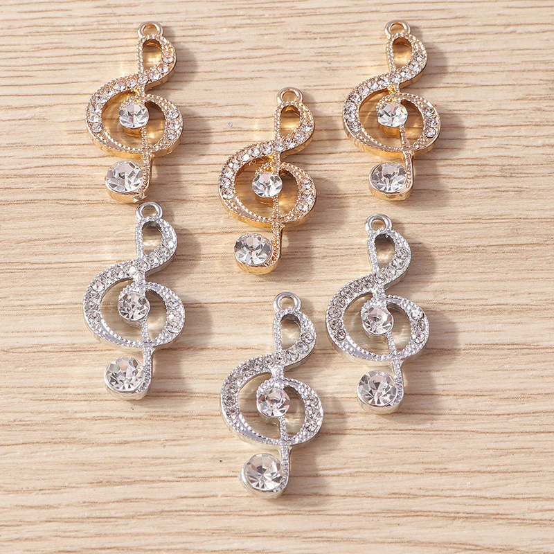 10pcs 13x28mm Cute Crystal Music Note Charms Pendants for Making Women Fashion Earrings Necklaces DIY Keychains Jewelry Findings