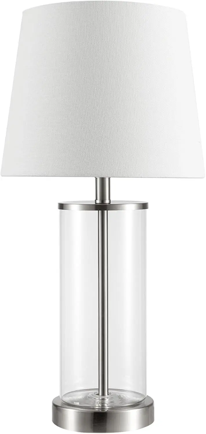 

Maya 21" Fillable Table Lamp with Clear Glass Base and White Fabric Shade, Versatile for Any Room