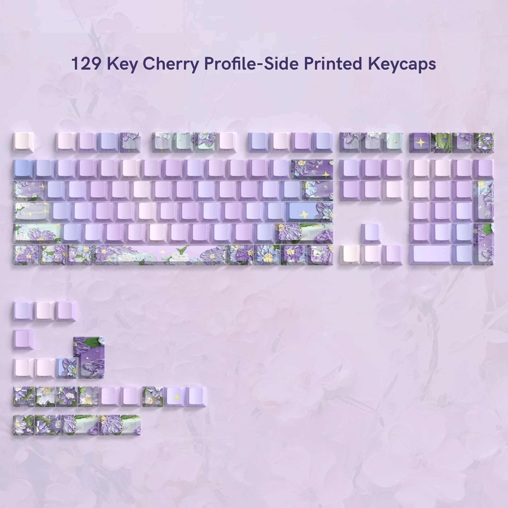 Violet Side Printed RGB Backlit Keycaps Cherry Profile Dye Sub Shine Through PBT Keycap 129 Keys for MX Switches Gaming Keyboard