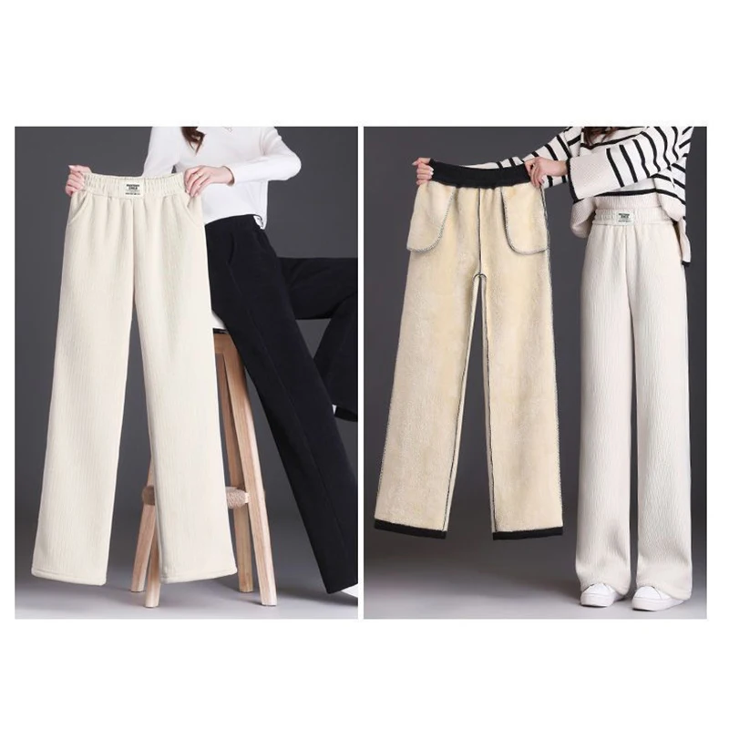 Hot Sale Snow Warm Fleece Pants 2025 Women Classic Fashion Plush Trousers Lady Chic Korean High Waist Thermal Pants