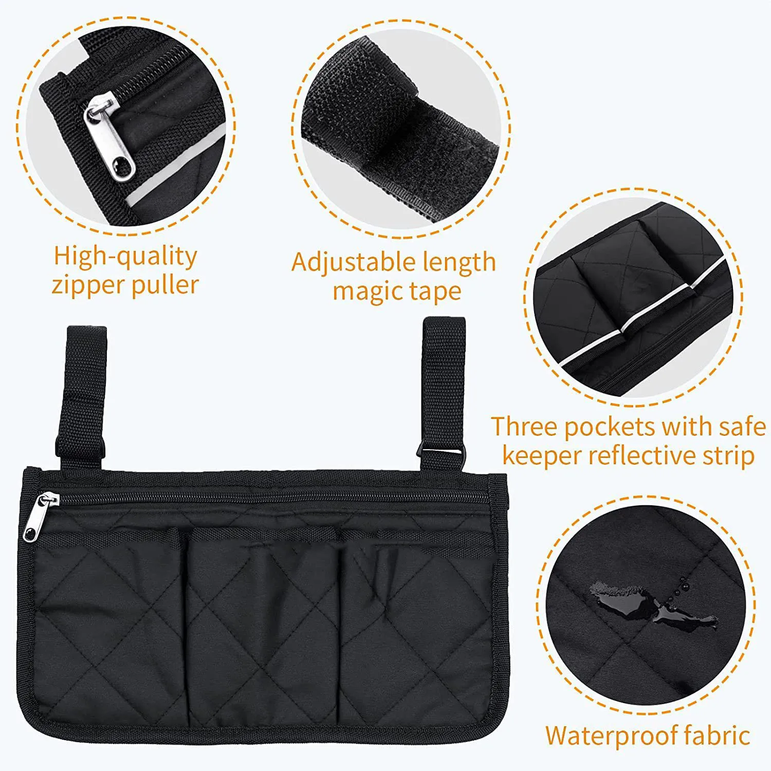 Multifunctional Wheelchair Armrest Side Storage Bag with Multi-pocket Hanging Stroller Bag Travel Essential for Easy Organizatio view 5