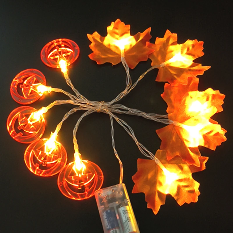 Artificial Autumn Maple Leaf Pumpkin String Lights LED Fairy String Light Fall Thanksgiving Decor Halloween Party DIY Supplies