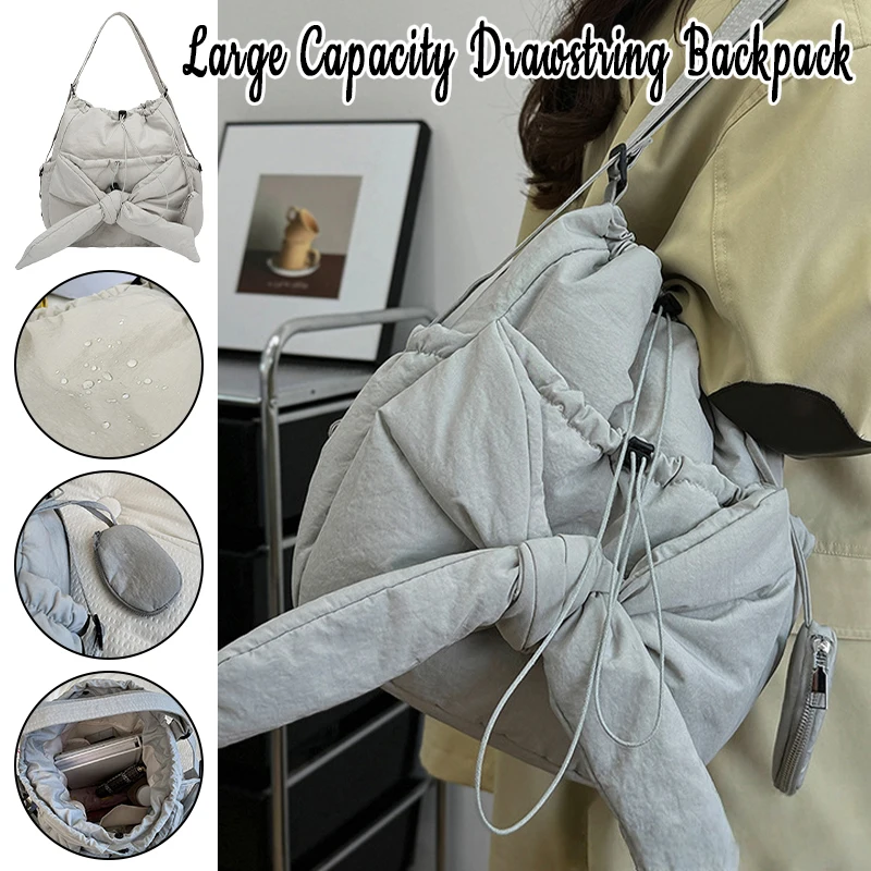 

Women Stylish Crossbody Bag Large Capacity Small Bow Casual Bag Adjustable Solid Color Tote Multi-Pockets Simple Backpack