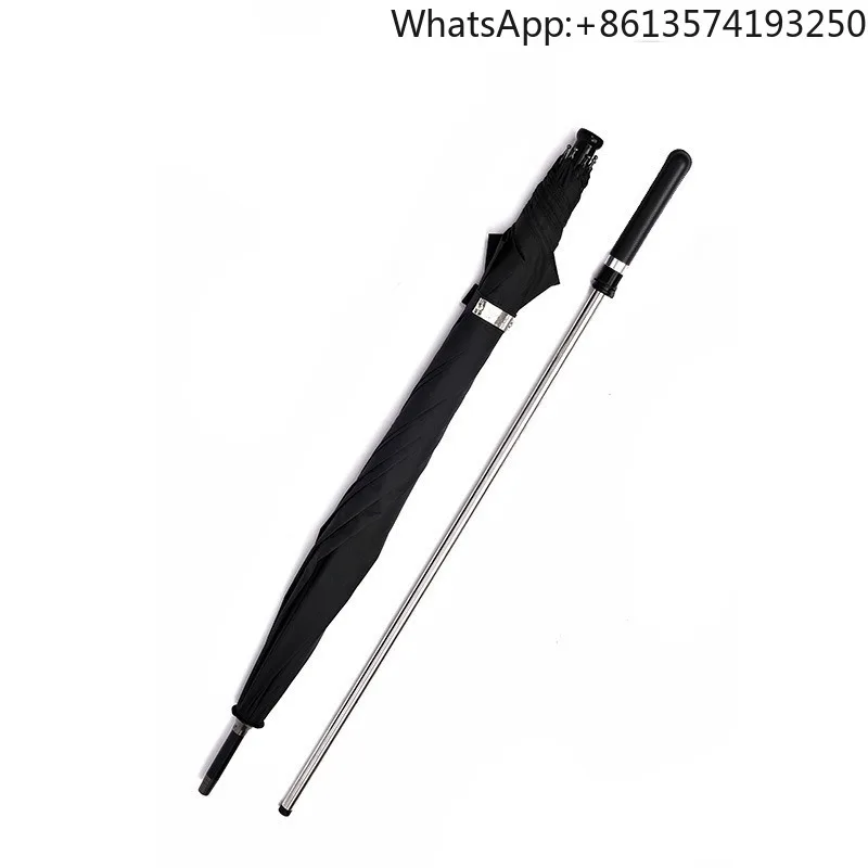 Long Handle Self-Defense Umbrella, Black Plastic Sunshade, Straight Pole, Pull-Out Function, Sunscreen