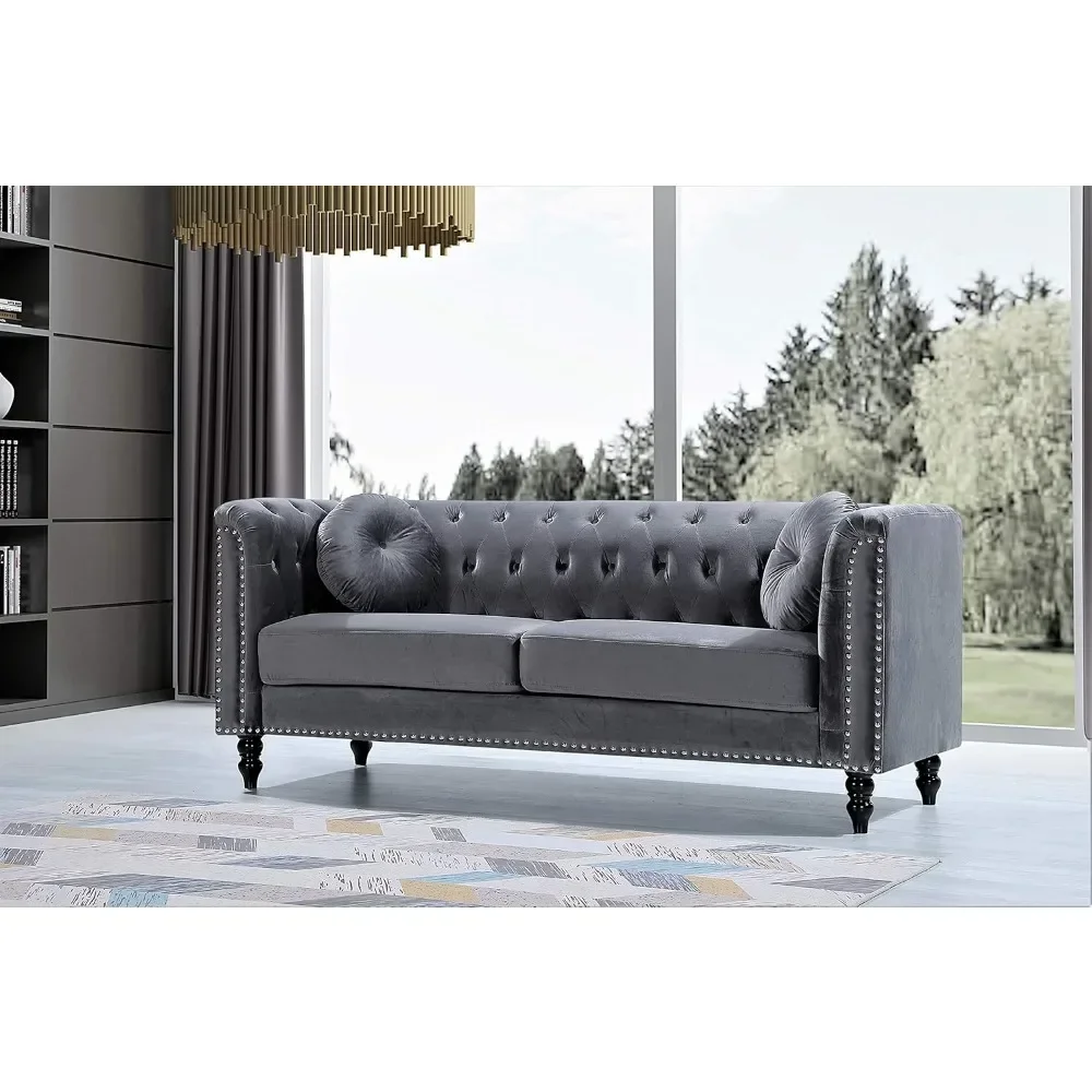 2-Piece Velvet Chesterfield Sofa Set for Living Room, Apartment or Office, Includes Mid Century Modern Couch and Loveseat