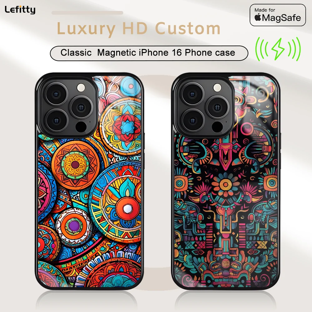 

Art African style fabric print For iPhone 16 15 14 13 12 11 Pro Max Plus Mini Magnetic Magsafe Wireless Charging Cover