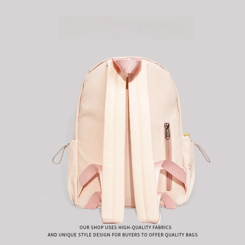 حقيبة مدرسية وردية اللون للفتيات جديدة 2025 المدرسة الثانوية بابا طبقة مزدوجة البوليستر المواد الداخلية سستة إغلاق استخدام الحرم الجامعي