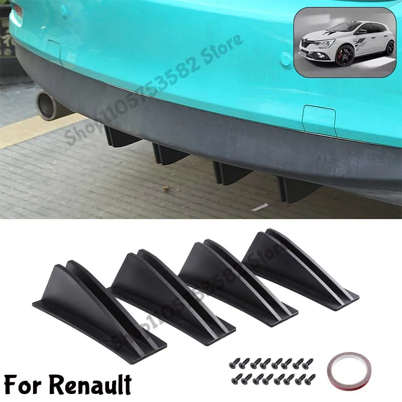 For Renault Rear Bumper Shark Fin Diffuser Carbon Fiber Lip Spoiler Airflow Anti-Collision Protector
