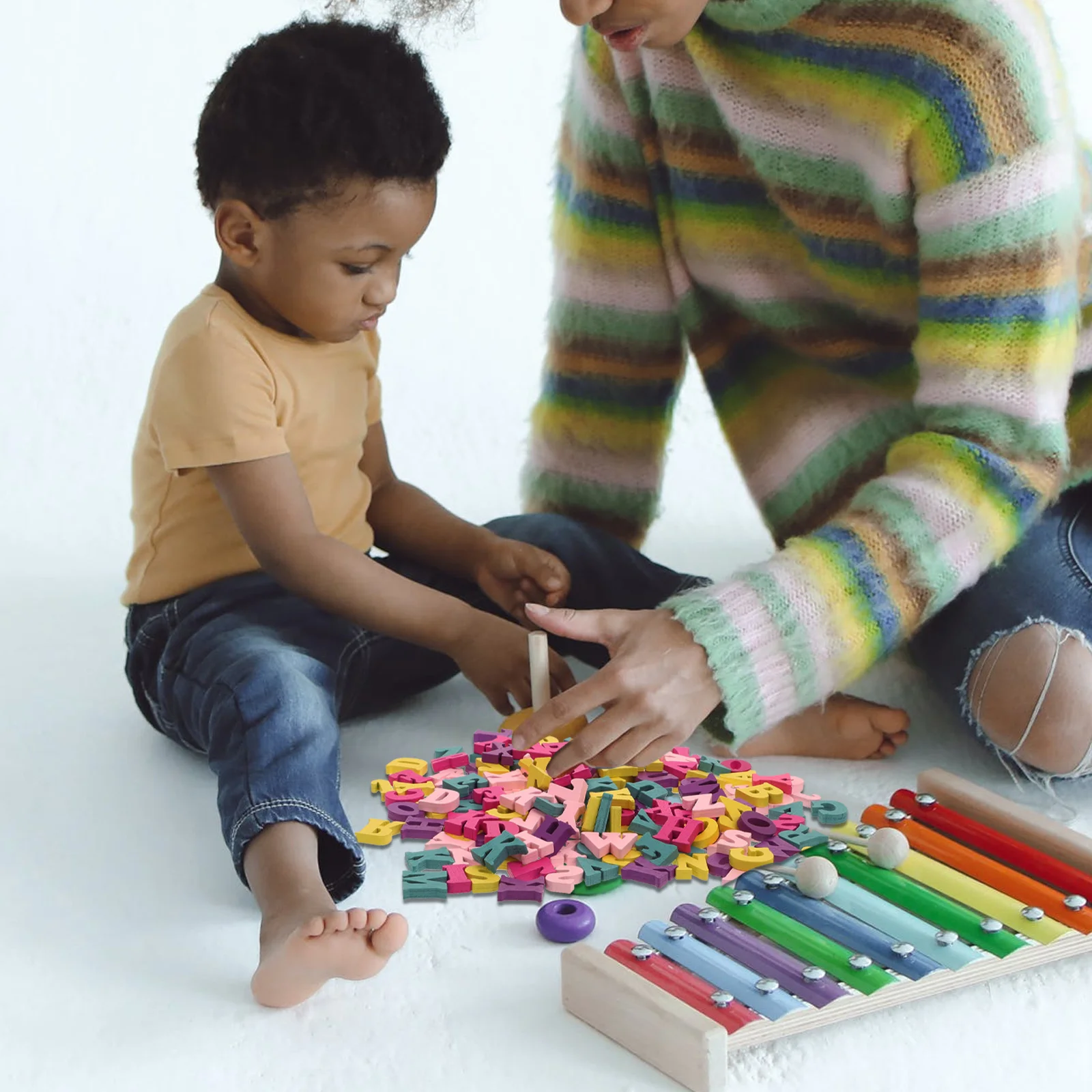 

200 Pcs Arts and Crafts for Kids Wooden Alphabet Block Letters Crafting DIY English Chips Colorful Child