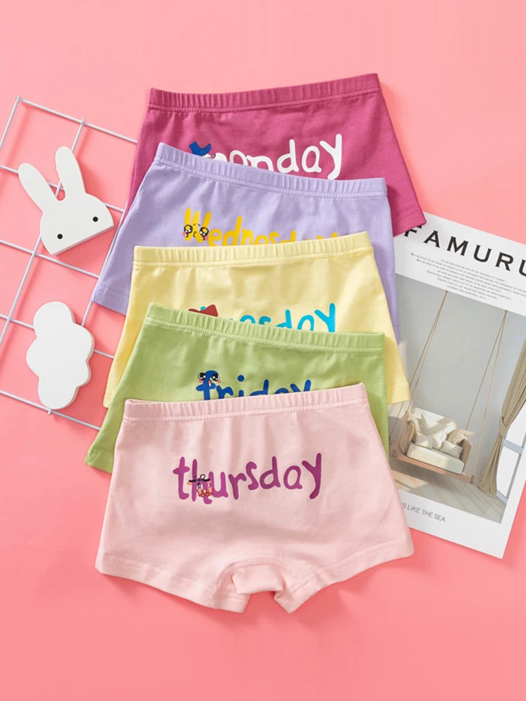 LJMOFA 5 Pcs Girls Underwear 3-12Y Kids Baby Girl Boxer Comfortable Cute Candy Colors Underwear Pants B125