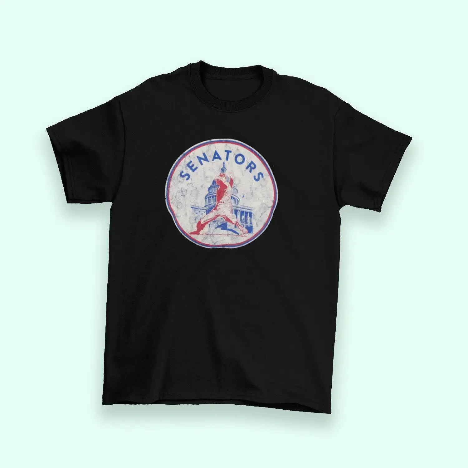 Vintage Washington Senators Logo Distressed Version Crewneck Black T Shirt