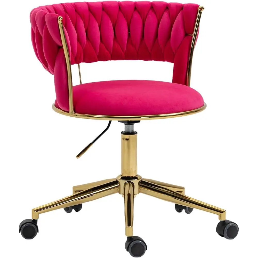 

Home Oice Chair with Hand Woven, Velvet Upholstered Desk Chair with Open Back, 360° Swivel & Height Adjustable Task Chair