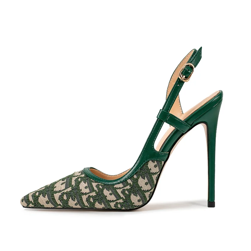 

YQBTDL/пикантные женские туфли с открытой пяткой и буквенным принтом, лето 2023, элегантные вечерние сандалии на металлической шпильке, женская обувь большого размера