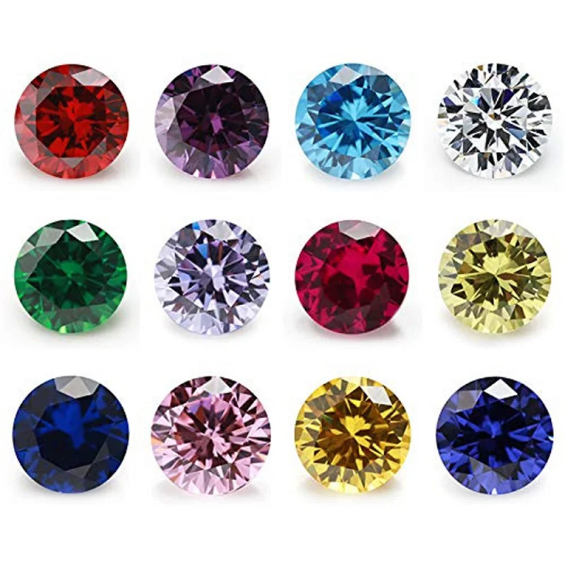 

12pcs/24pcs Mix Birthday Stones 12 Colors Round Cut 4.0mm~10.0mm Loose Cubic Zirconia Spinel Corundum Synthetic Gemstones