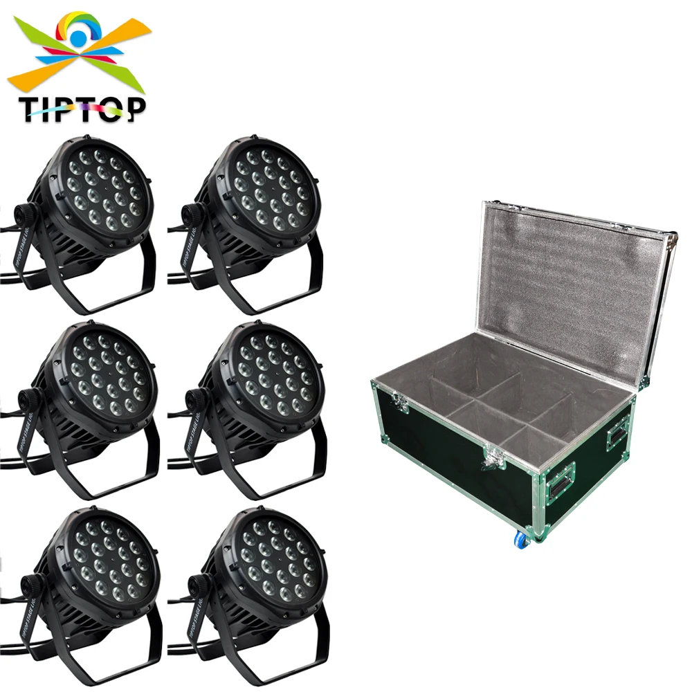 Flight Case 6in1 Packing 18x12W RGBW 4IN1 Waterproof Aluminum Casting Led Par Light IP65 Good Heat Dissipation No Work Noise