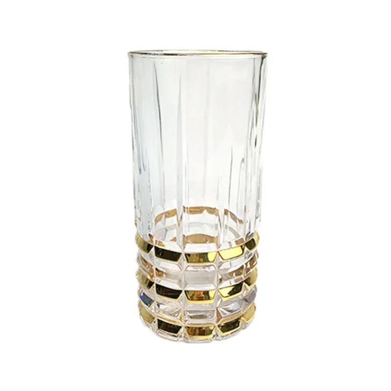 

Gold-painted creative handmade glass striped water cup coffee cup