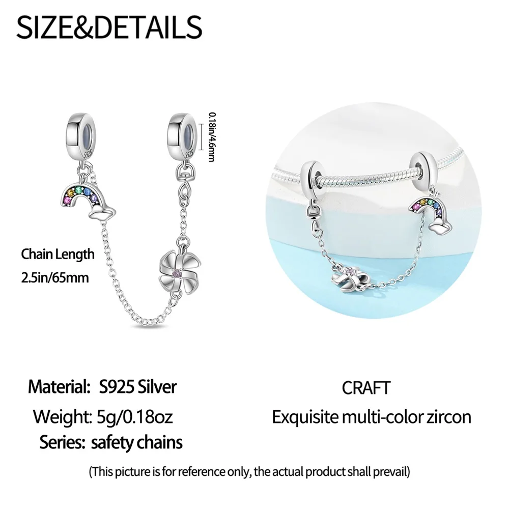 925 Sterling Silver Classical Key lock&Night Owl\'s Dreamy Version Security Chain Fit DIY Bracelet Necklace Jewellery Accessories