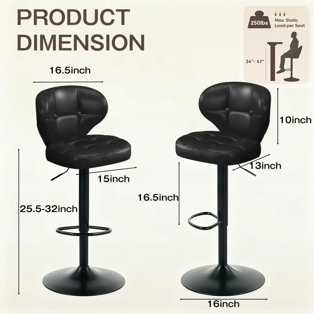 

Stools Set of 6, Adjustable Swivel Bar Stools with Back, Counter Height Bar Chairs with Footrest, PU Leather Padded Seat, Metal