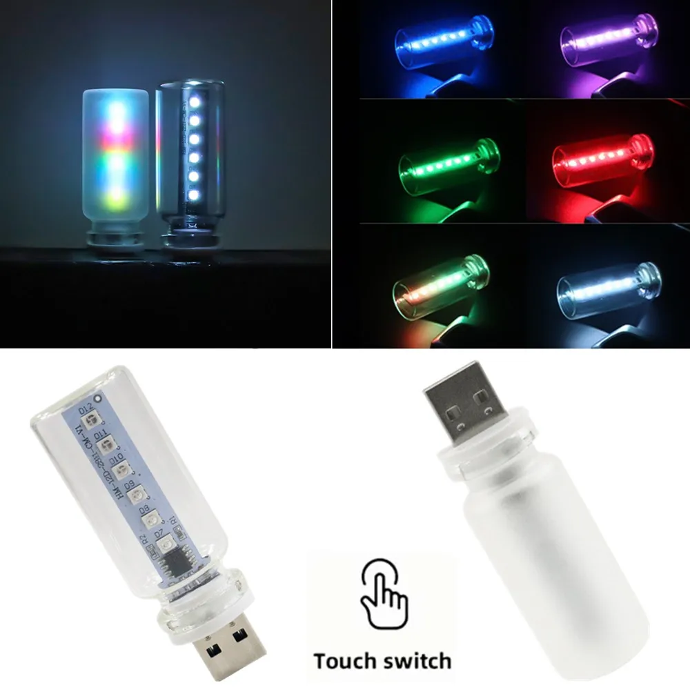

USB Car Interior Atmosphere Light Colorful Mode Wireless Touch LED Small Night Light Mood Lighting Lamp Glass Bottle for Camping
