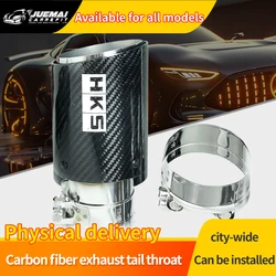 HKS Glossy Carbon Fibre Car Muffler Exhaust System Pipe Tip Straight Roll Edge Universal Silver Stainless Decoration Akrapovic
