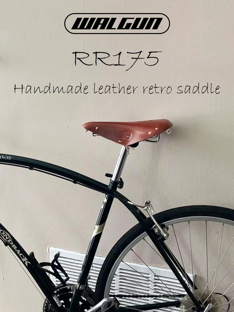 AliExpress WALGUN RR175 Retro Leather Bike Saddle for Men Women Vintage City Road Bike Seat Urban E-Bike Handmade Bicycle Saddles-Brown/Black