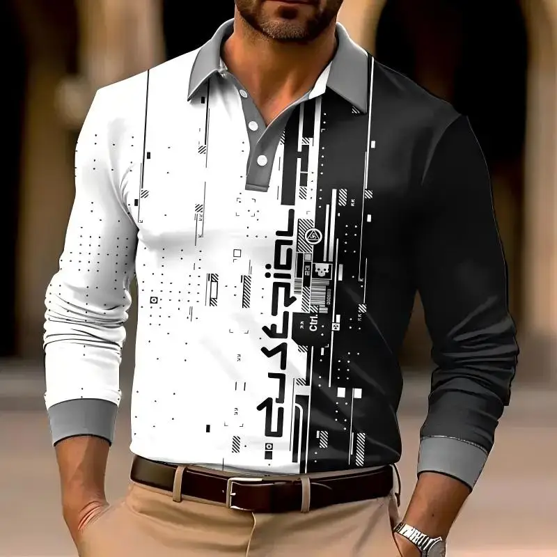 

The new men's long-sleeved POLO shirt for Spring and Autumn 2025 is casual and comfortable with 3D pattern printing