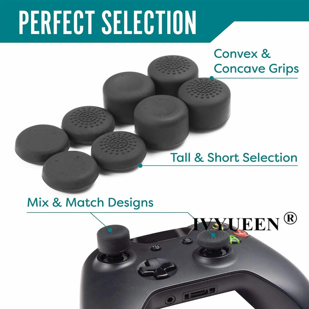 IVYUEEN 8 Pcs Schwarz Analog Stick Joystick Abdeckung für XBox One Serie X S Elite Controller Gamepad Analog Thumbsticks Caps griffe