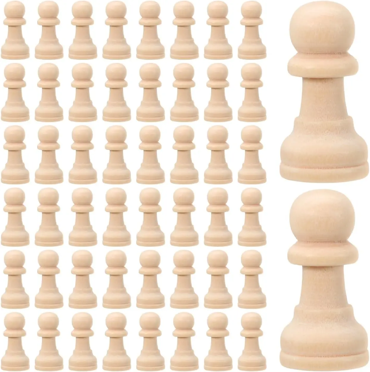 

50pcs Unfinished Wooden Chess Pieces DIY Blank Figures for Painting, Crafting, Educational Games – Non-Odor Lotus Wood