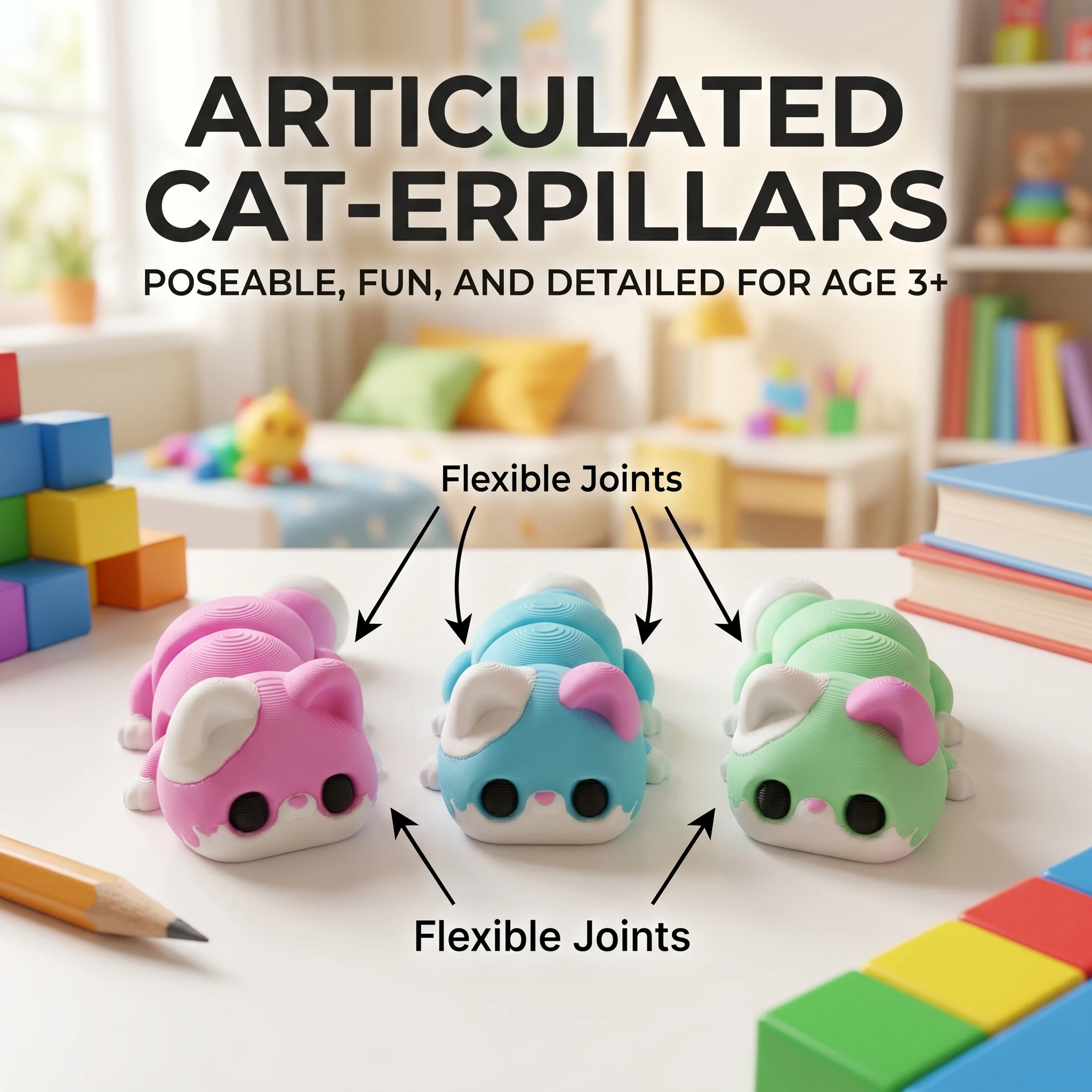 1/3 Piece - 3D Printed Articulated Kitten Figurine, Movable Jointed Toy, Indoor and Outdoor Desktop Decoration, Wedding, Birthday, Christmas, New Year Gift, Valentine's Day Party Gift Bag Filler