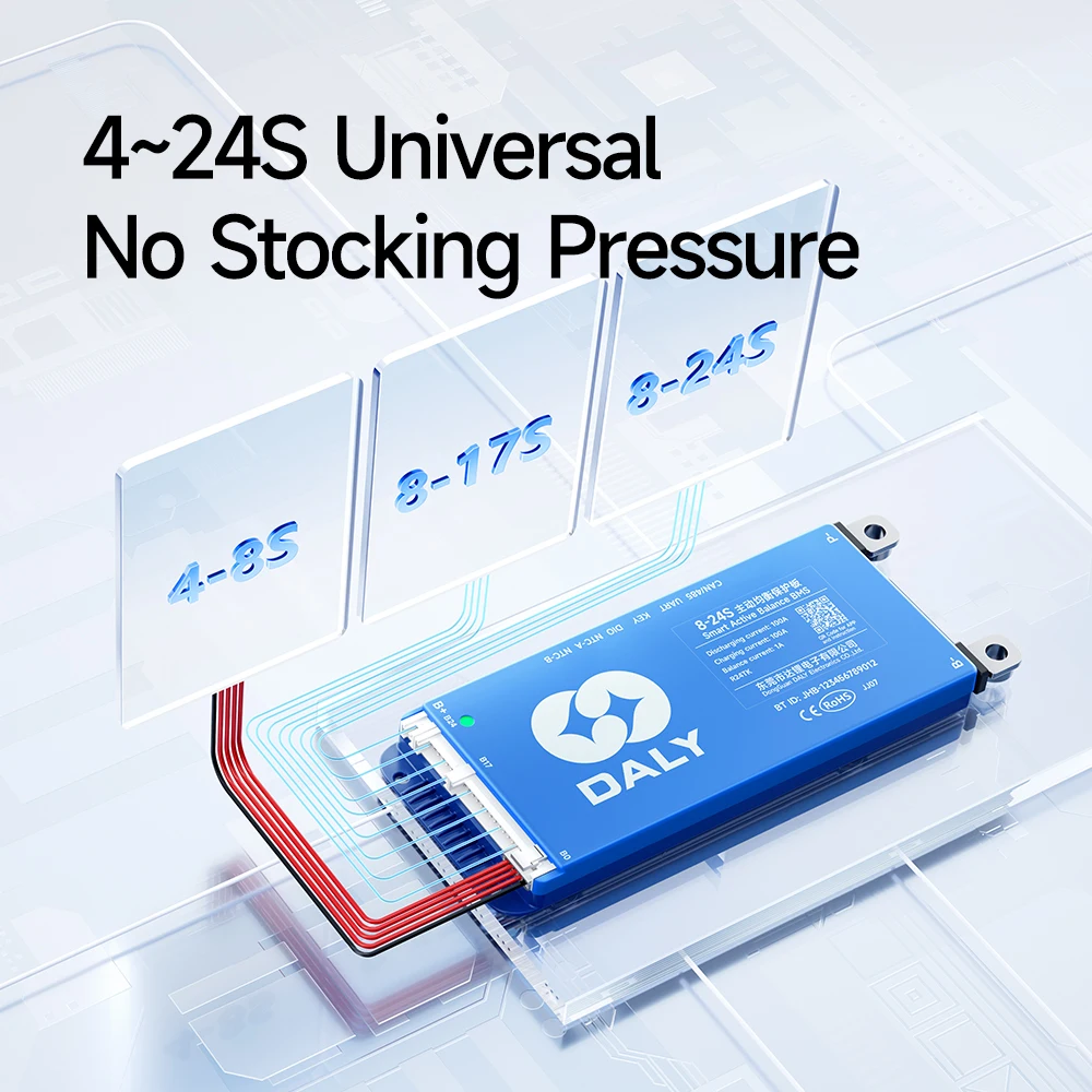 Daly Smart BMS with Active Balance Wifi Bluetooth LCD display 4S 8S 16S 24S 100A 150A Li-ion lifepo4 LTO RS485 CANBUS Inverter