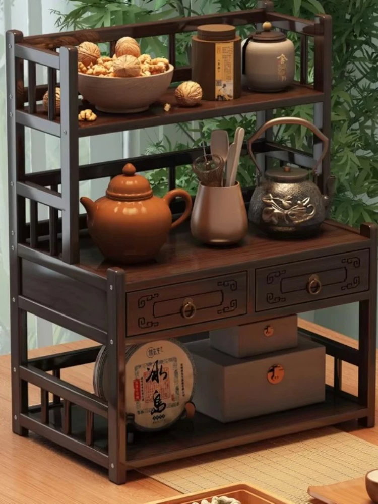 Meerlaags desktop Gongfu thee-displayrek Chinese stijl theekop organisator Eenvoudige opslagstandaard voor tafelblad theeplank