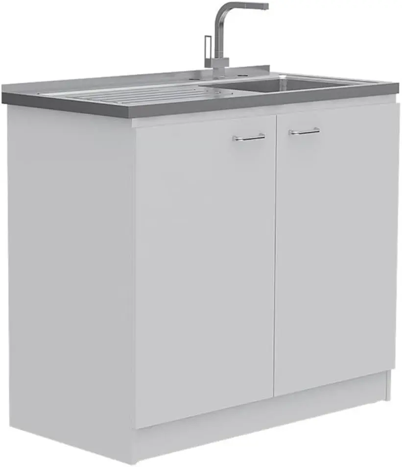 Home Square 2-Piece Set with Kitchen Island & Utility Sink in White