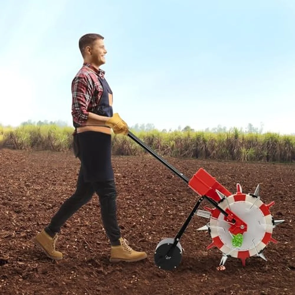 Manual Seeder Hand Push Garden Seeder Garden Push Seeder Walk Behind Row Crop Planter Roller Seeding and Fertilizer