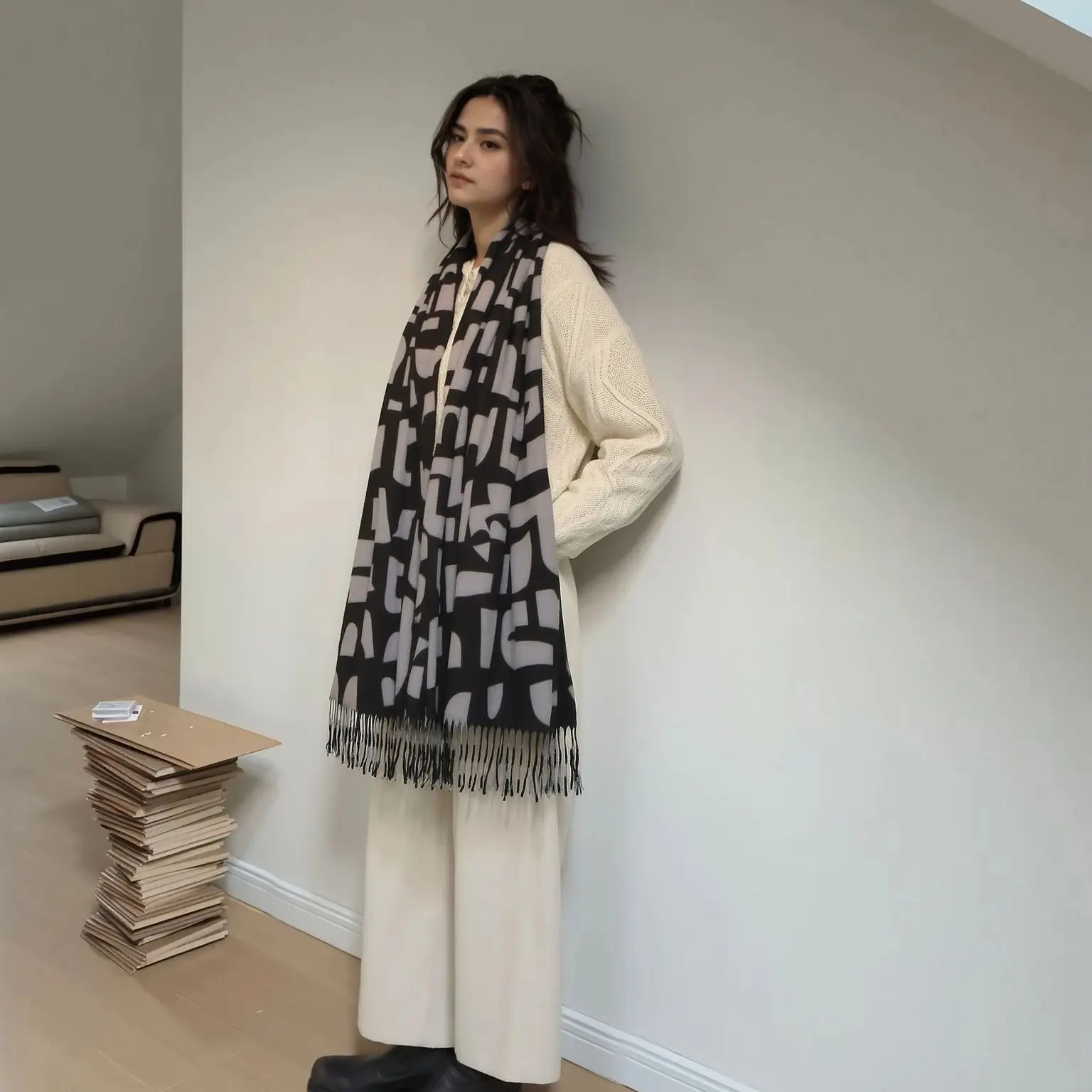 

Новый дизайн, зимние кашемировые накидки, шарфы с геометрическим принтом, женские шали, шарфы, пашмина, одеяло Bufanda, женские палантины, теплые толстые