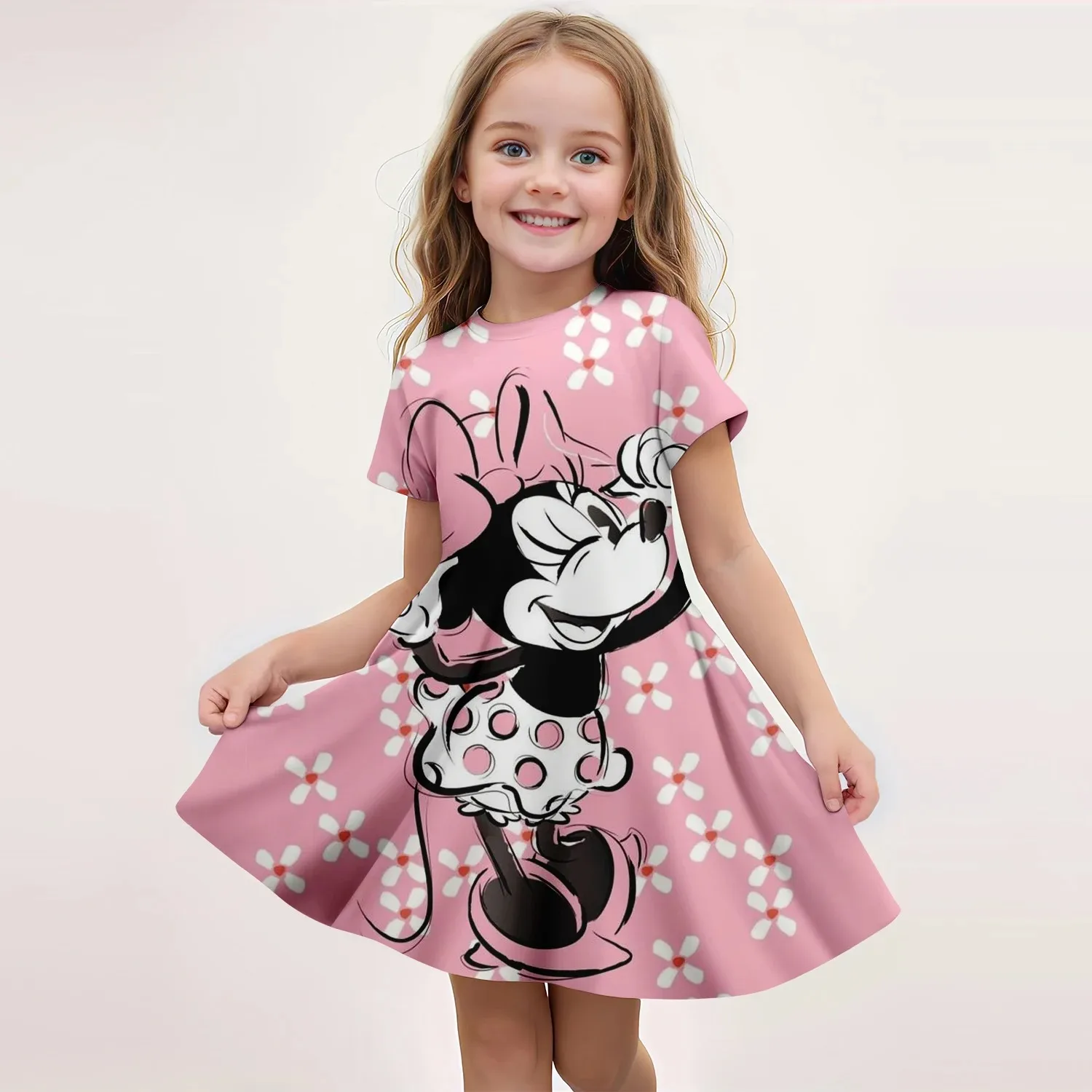 MINISO Summer Girl Dress Cute 3D Print Disney Mickey Mouse Girl Dress Fashionable Children\'s Clothing Party Performance Dress