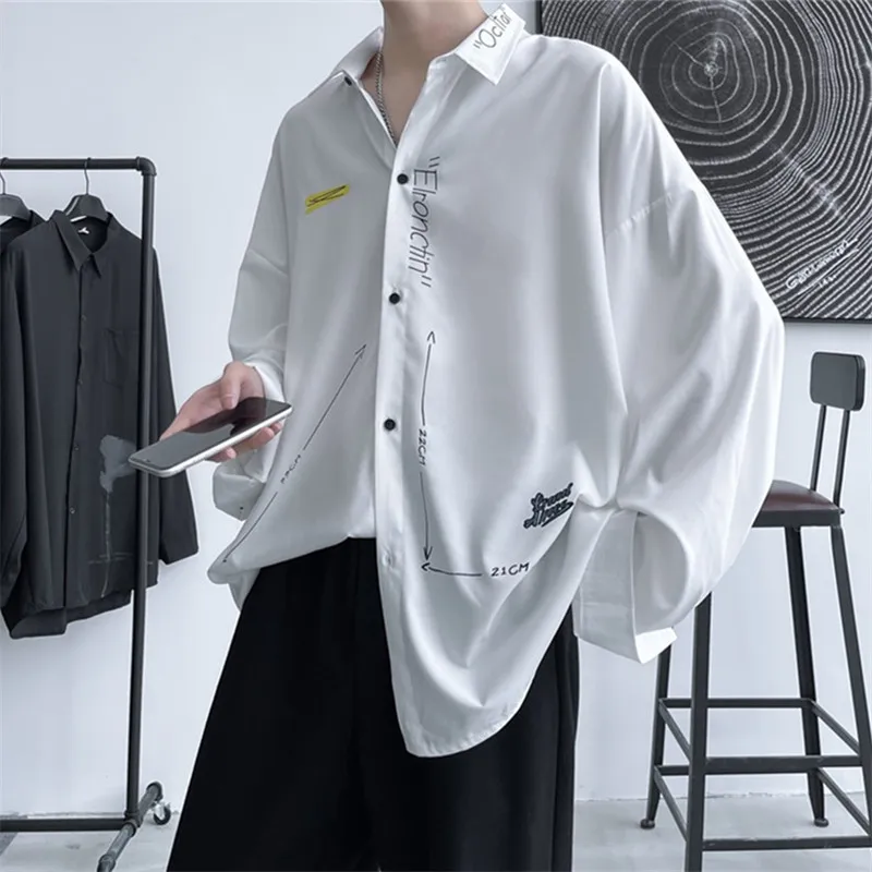 

Мужская летняя рубашка из ледяного шелка с длинным рукавом, свободного кроя, модная, молодежная, с принтом, не требующая глажки
