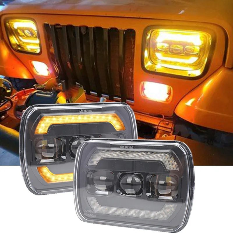 5X7 7X6 inch Rectangular Sealed Beam LED Headlight With DRL for Jeep Wrangler YJ Cherokee XJ H6014 H6052 H6054\