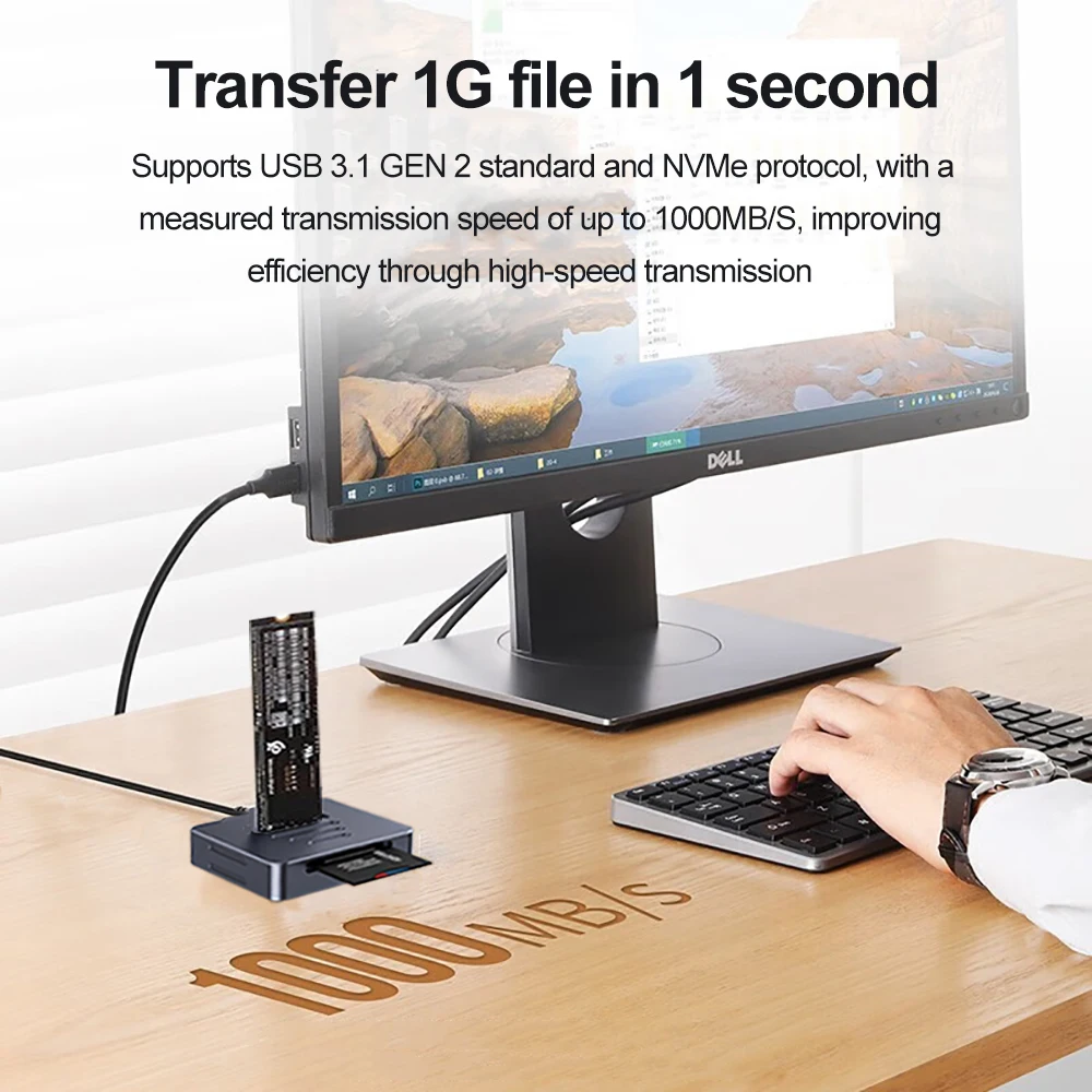 M2 NVMe Protocol SSD Enclosure Docking Station 10Gbps USB 3.1 External M.2 Vertical direct insertion SSD Base SD2.0 Card Reader