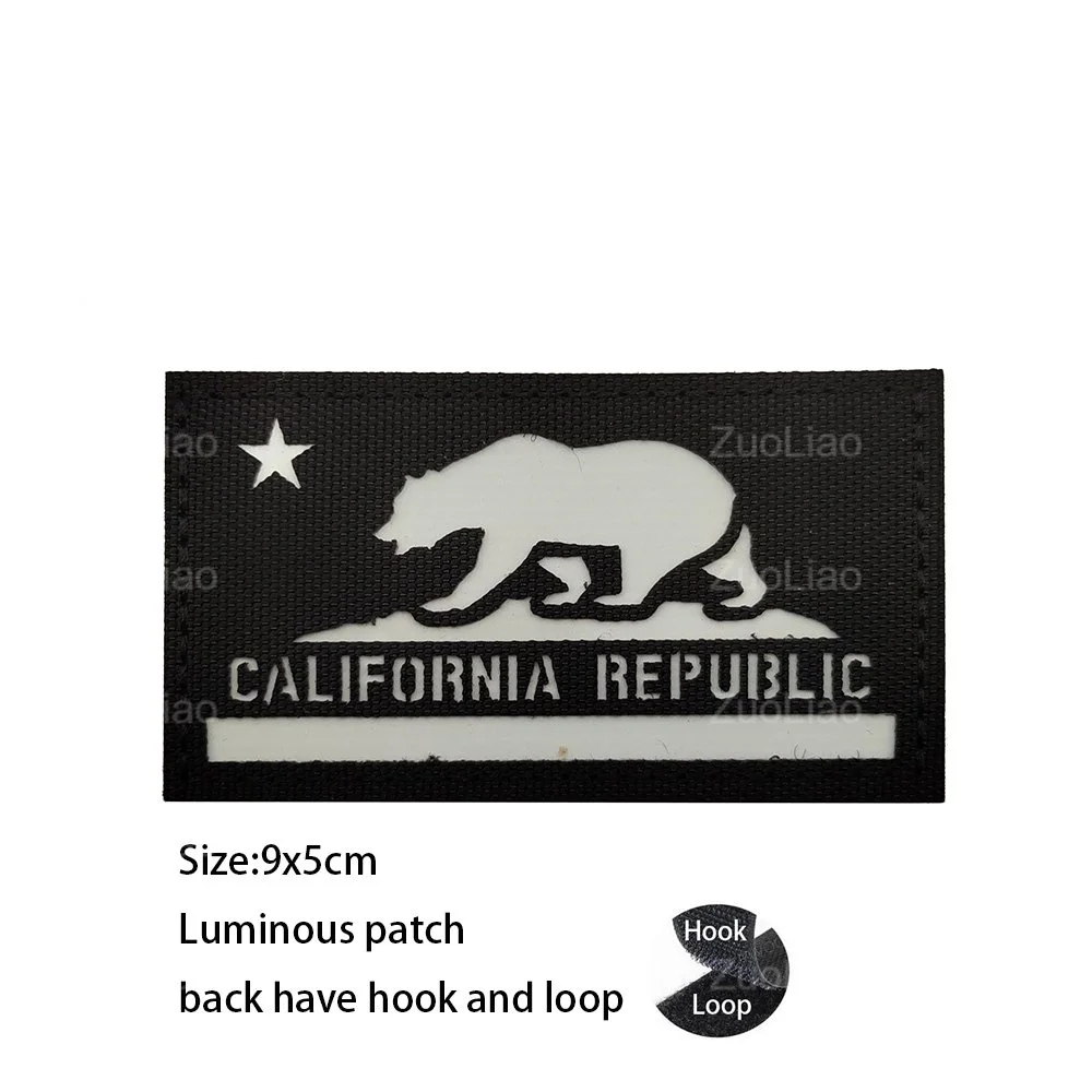 Hot  IR Reflective Flag Badge United States 51st State California State Embroidered with Backpack Hook Loop Patches for Clothing