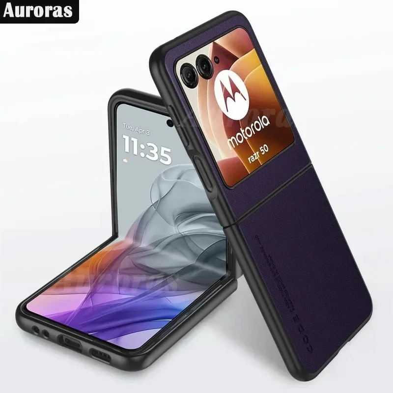 Skinlee für Moto Razr 50 5g Fall einfarbig Leder weichen Rand stoß feste Abdeckung für Moto Razr 50 Ultra 5g Rücken gehäuse