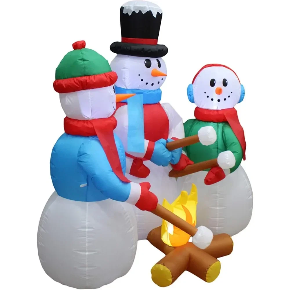 5 Foot Tall Huge Christmas Inflatable Snowmen Snowman Campfire Camping Roasting Marshmallows LED Lights Outdoor Indoor Holiday