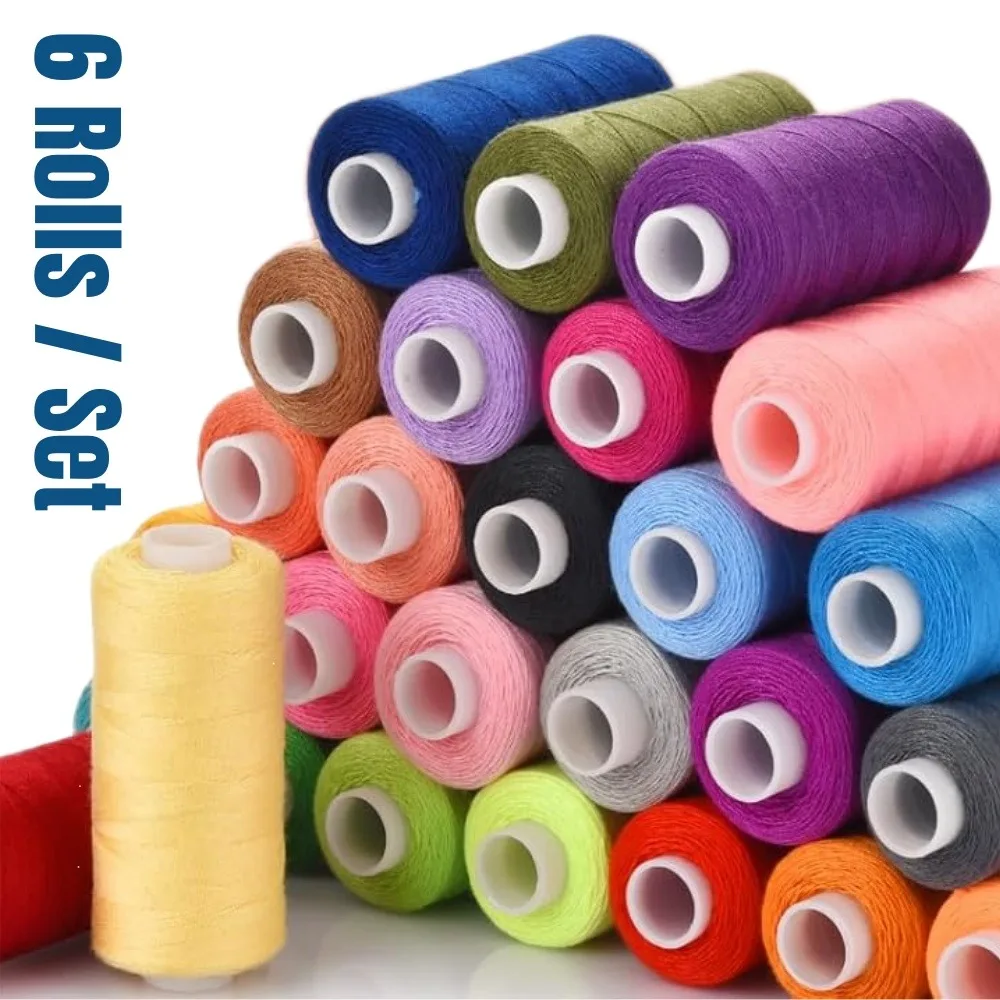 6-Rollen Polyester-Nähgarn-Set, verschiedene Farben, Polyester-Nähmaschinengarn für Heimwerker, manuelles und mechanisches Nähen