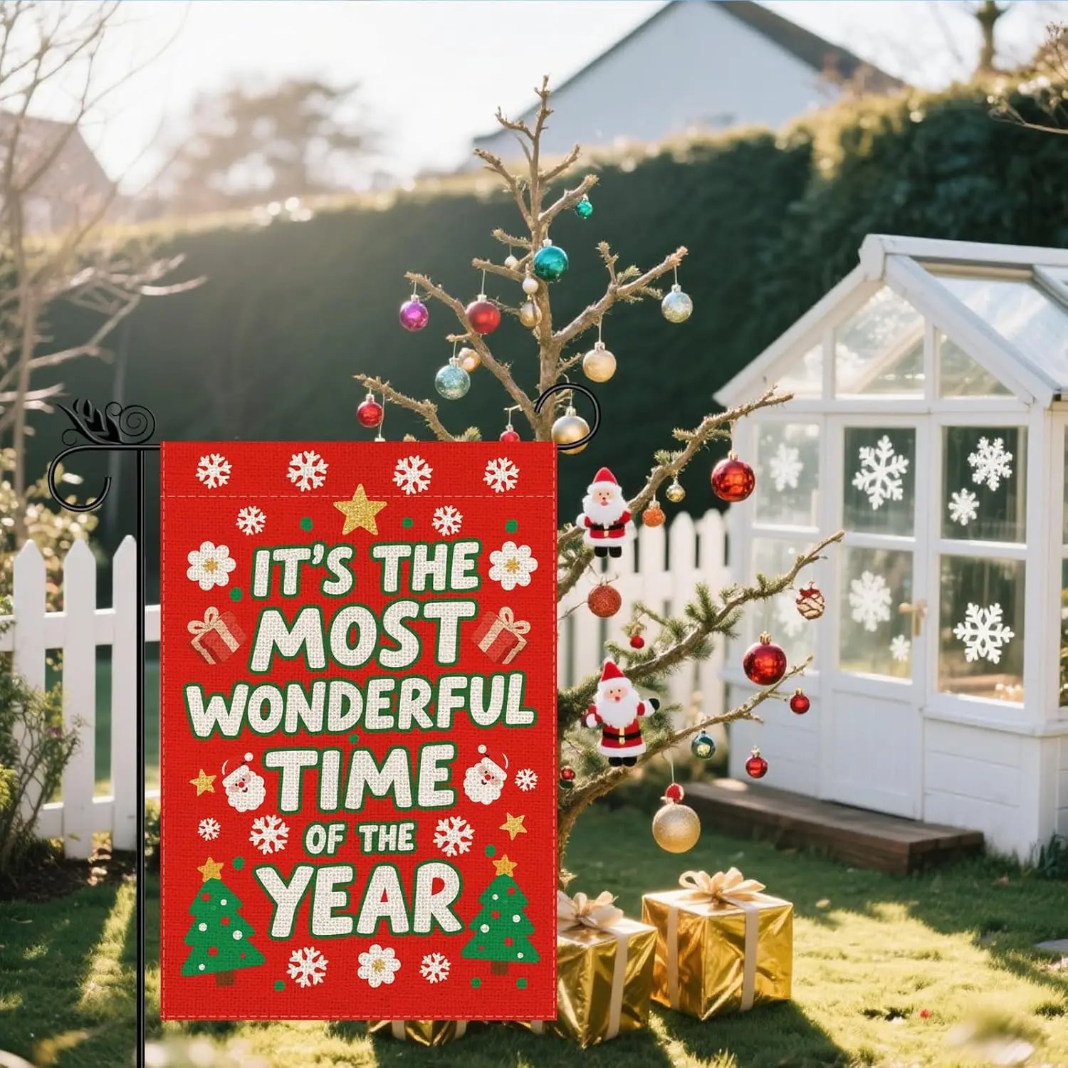 Merry Christmas Garden Flag Its The Most Wonderful Time Of The Year Sign Winter Vertical Burlap Double Sided Welcome Flag Se LLG