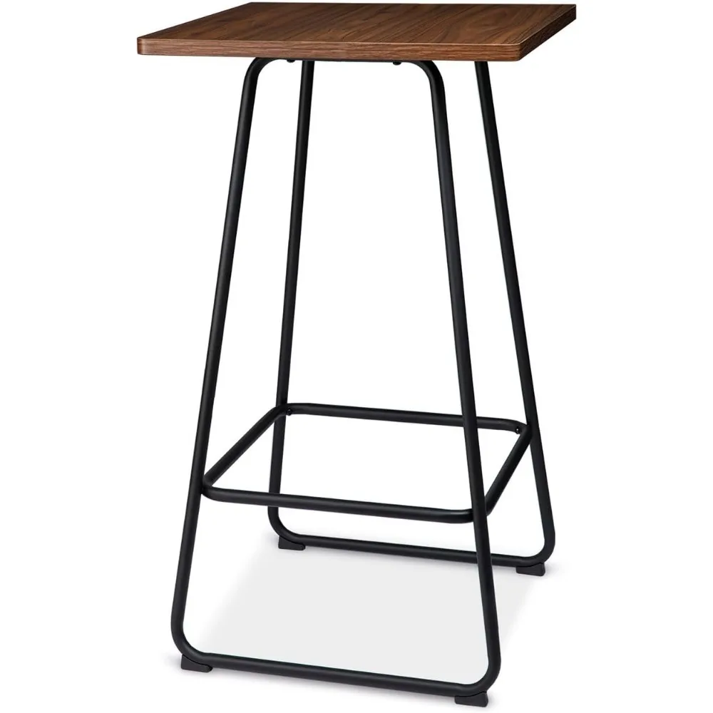 

Industrial Pub Bar Table, Modern Square Bistro High Table with Walnut Veneer Top and Black Steel Base Pub Table Cockta