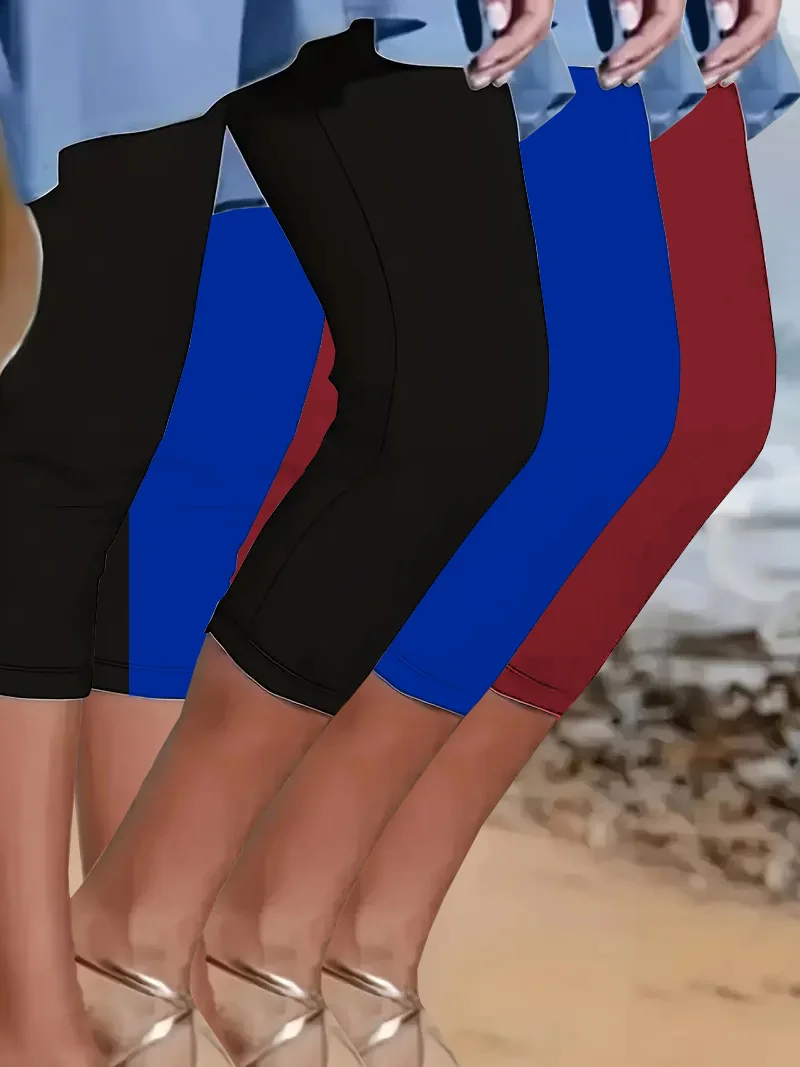 

Женские Эластичные облегающие брюки-тройка, Однотонные эластичные мягкие облегающие леггинсы