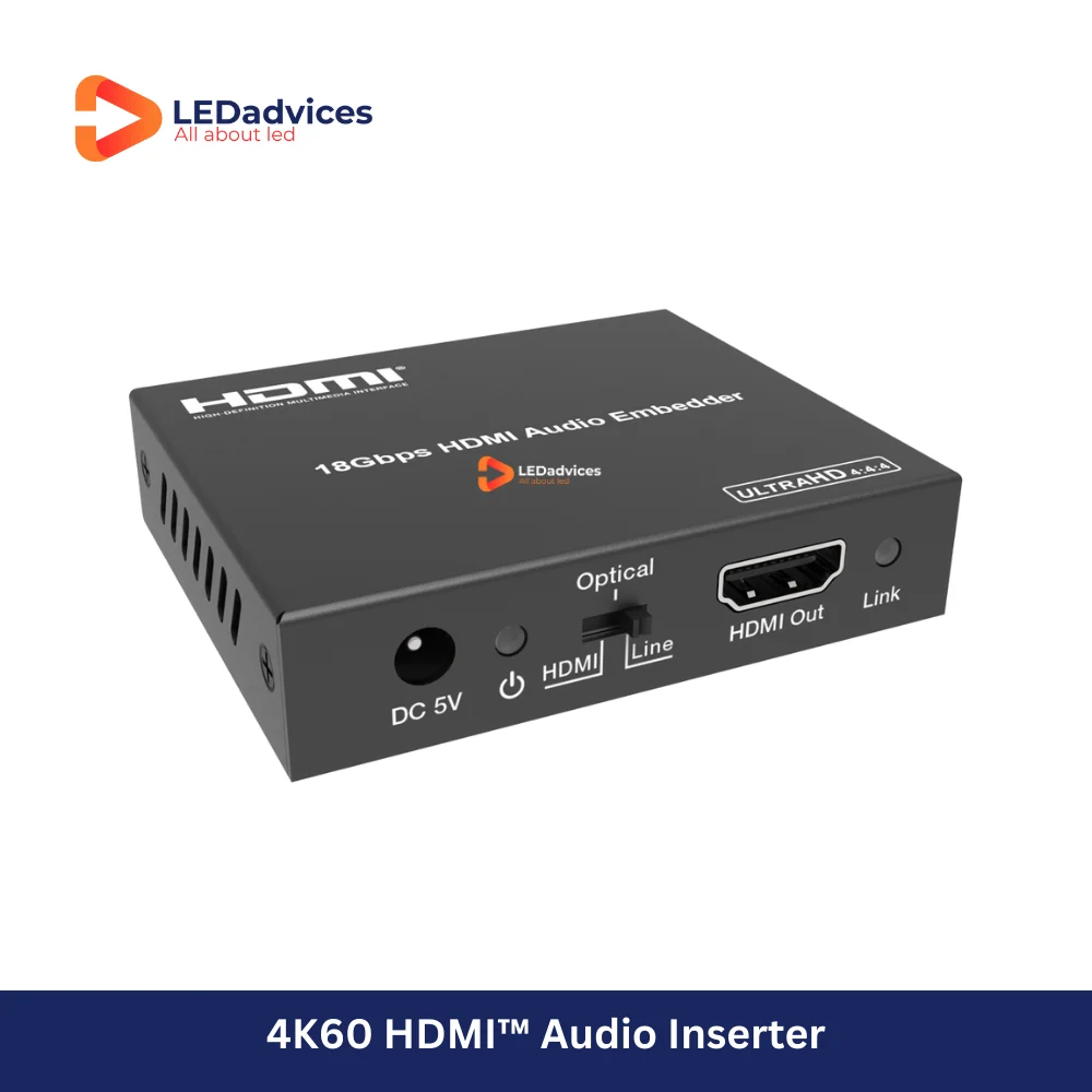 4K60 HDMI Audio Inserter 18Gbps HDMI 2.0b, Audio Embedder with Optical & Analog Inputs, HDR10, Dolby Atmos DTS-HD, HDCP 2.2 CEC