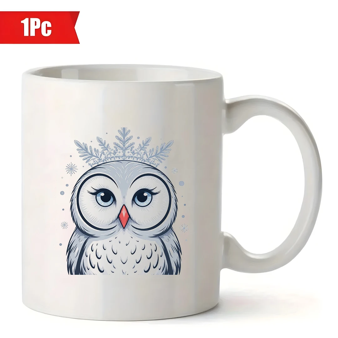 Tazza con cappuccio di neve gufo da 11 once + regalo per animali domestici dei cartoni animati - Tazza da caffè per ufficio familiare con bottiglia d'acqua natalizia