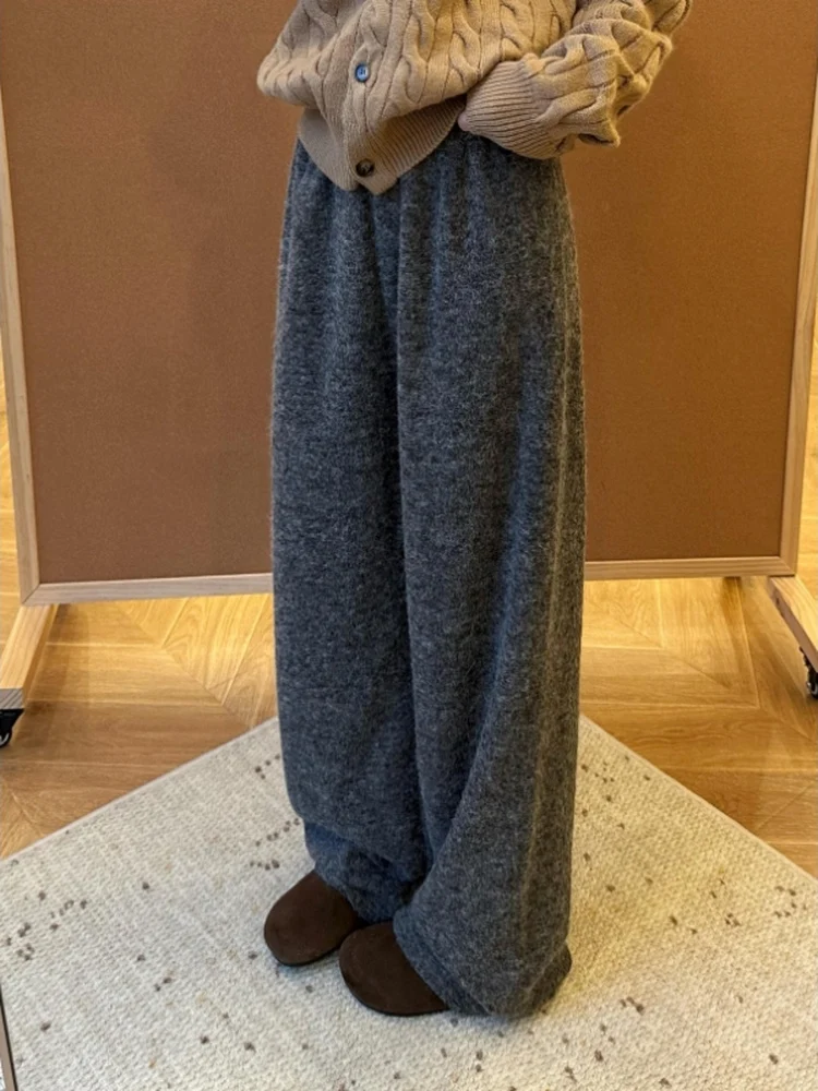 

ay High Waist Thiened Woolen Wide Leg Pants Women's Unique Beautiful Straight Cut Floor-Length Casual Trousers