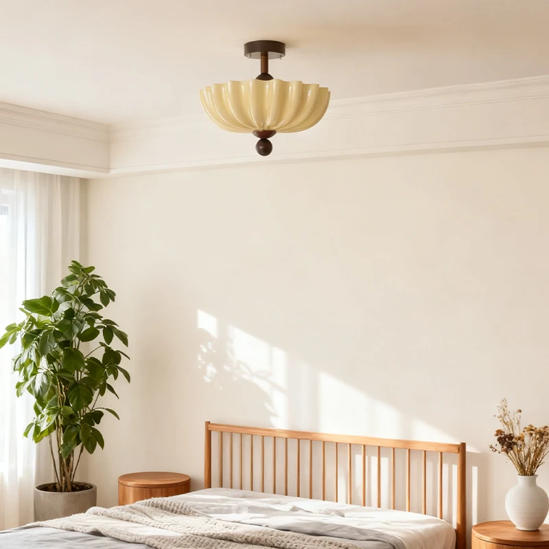 Retro Cream Glass Semi Pendant Light with Chinese Style Iron Ceiling Lamp for High End Master Bedroom Study LED Chandeliers view 3